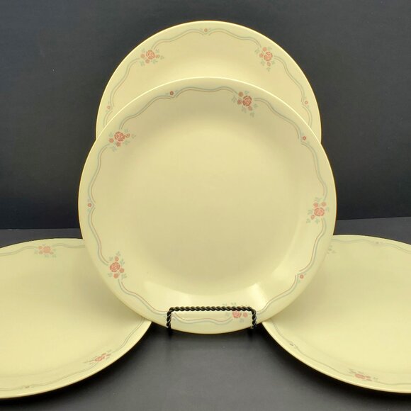 Corelle English Breakfast Dinner Plates Corning Sandstone Beige Pink Blue Floral - Picture 1 of 5